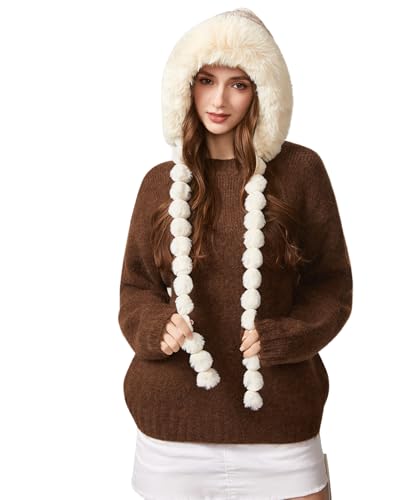HUAMULAN Women Winter Peruvian Beanie Hat Ear Flaps Fleece Lining - color: Beige Floral