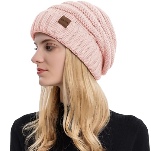ZOORON Womens Winter Hat Slouchy Beanies for Women Cable Knit Beanie Hats - color: 1pack- Pink
