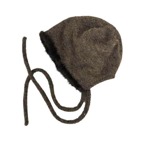 Women Winter Fleece Beanies Hat with Ear Flaps Soft Warm Crochet Skull Cap - color: B Grey