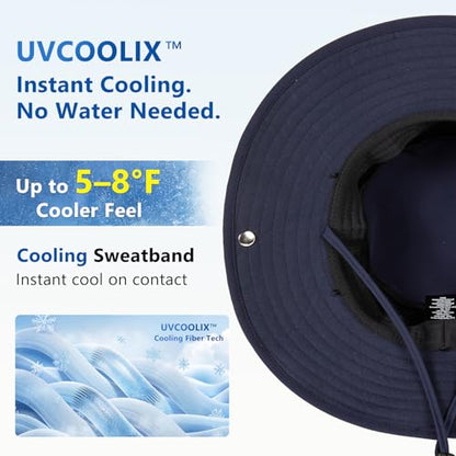 Unisex UVCoolix™ Cooling Sun Hat with Detachable Neck Flap - color: Navy Blue, size: Large-X-Large