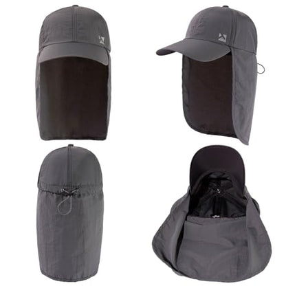TOP-EX L/XL/XXL UV50+ Waterproof Neck Flap Baseball Sun Cap - color: Dark Grey, size: X-Large
