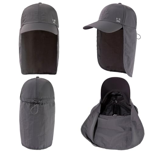 TOP-EX L/XL/XXL UV50+ Waterproof Neck Flap Baseball Sun Cap - color: Dark Grey, size: Medium-Large