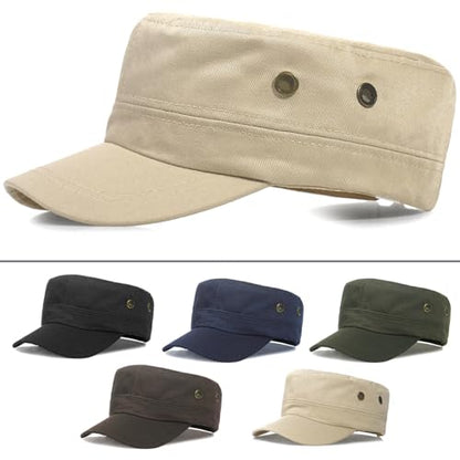 Unisex Classic Cadet Army Hat Flat Top Baseball Cap Military Hats - color: Beige