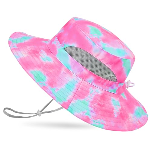 ICOSY Kids Sun Hat, UPF 50+ Girls Beach Hat for Toddler Kids - color: Blue Fuchsia