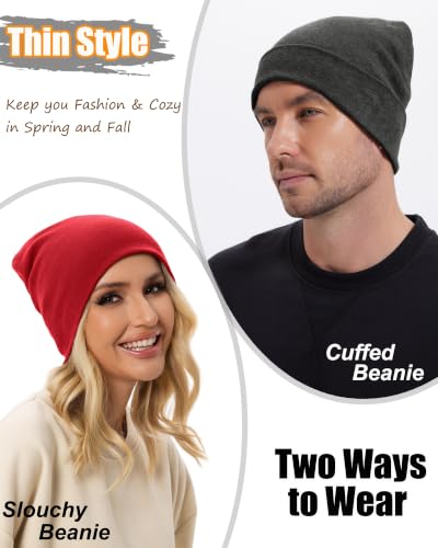 ROYBENS Thin 100% Cotton Beanie for Men Women Lightweight Slouchy Chemo Hat - color: 1pcs-red