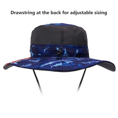 BASSDASH UPF 50+ Fishing Sun Hat Water Resistant Unisex Wide Brim Bucket Boonie Hat for Hiking Camping Safari FH15 - color: Americana, size: Large