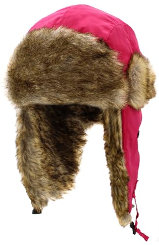 Wool Blend Aviator Trapper hat Trooper Ear Flaps Ushanka Eskimo Russian Warm Winter Cold… - color: Hot Pink Classic Solid