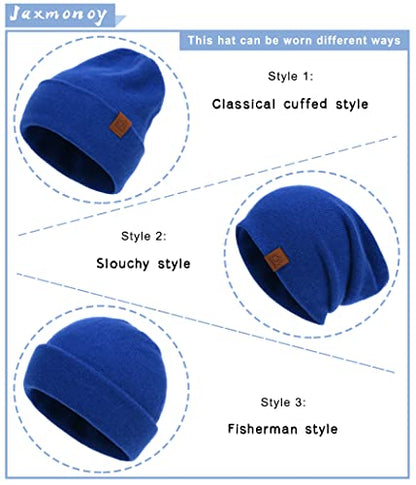 jaxmonoy Slouchy Knit Beanies Winter Hats for Women Men Soft Warm Reversible Slouch Cuffed Skull Knitted Beanie Cap - color: Cobalt