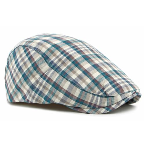 Mens Plaid Newsboy Flat Cap Ivy Gatsby Driving Hunting Cabbie Hat - color: Blue-plaid D