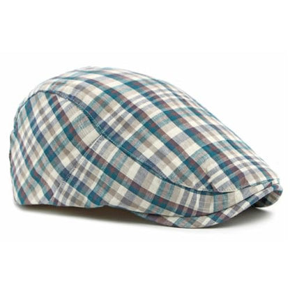 Mens Plaid Newsboy Flat Cap Ivy Gatsby Driving Hunting Cabbie Hat - color: Blue-plaid D