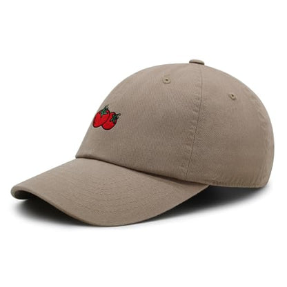 JPAK Two Tomatoes Premium Dad Hat Embroidered Cotton Baseball Cap Vegetables Embroidery - color: Khaki