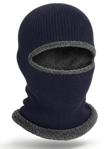 Blulu Ski Knitted Mask for Men,1 Hole - color: Navy Blue, size: Large