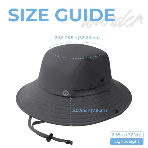 WANDER Sun Bucket Hat UPF 50+ Quick-Dry Wide Brim Fishing Boonie - color: Dark Grey