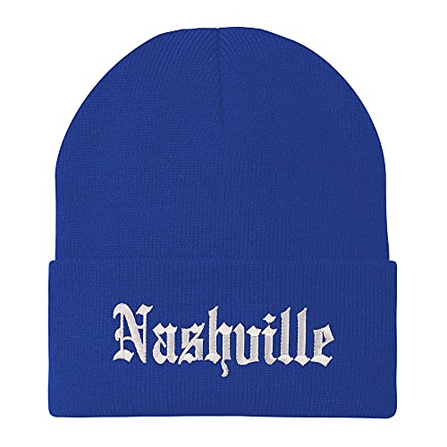 Trendy Apparel Shop Nashville Old English Embroidered Long Cuff Beanie - color: Royal