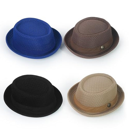 Luwint Cute Fedora Hat - Lightweight Breathable Mesh Crushable Roll Up Short Brim Bowler Derby Cap - color: Black & Blue & Khaki & Brown