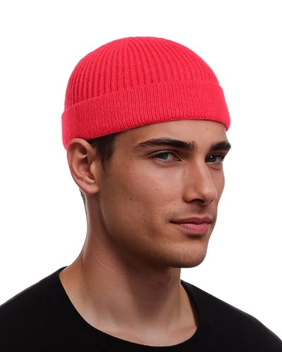 vidsel Thin Wool Fisherman Beanie for Men Short Knit Cuff Trawler Watch Hat - color: 1pcs-red