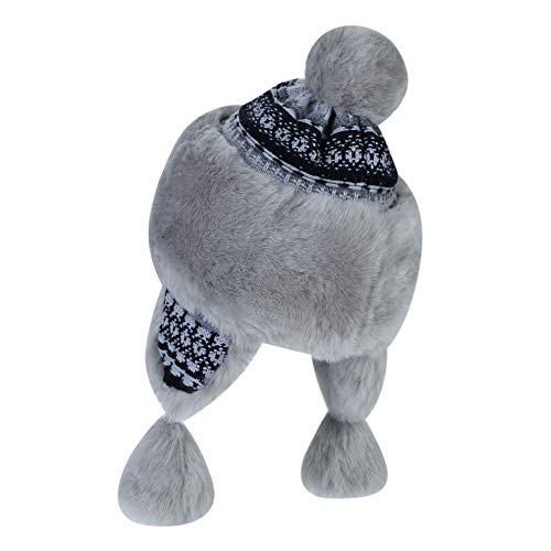 Warmer Faux Fur Trapper Hat for Women, Furry Warm Mongolian Russian Skiing Winter Cold Windproof Earflap Outdoor Cap - color: Grey