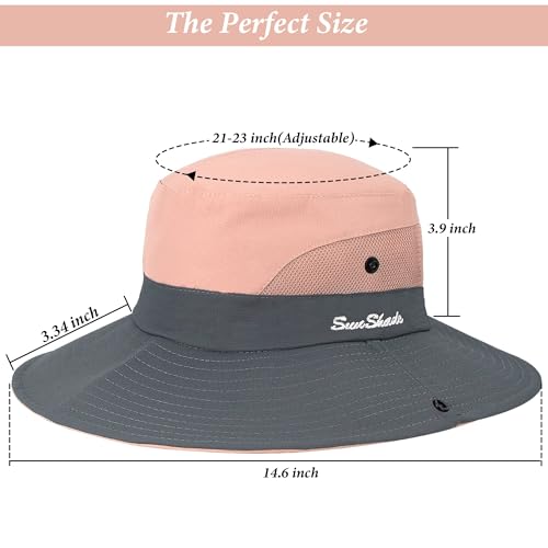 Women's Outdoor-UV-Protection-Foldable-Sun-Hats-Wide-Brim Hat Ponytail-Hole - color: Pink