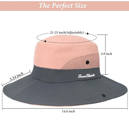 Women's Outdoor-UV-Protection-Foldable-Sun-Hats-Wide-Brim Hat Ponytail-Hole - color: Pink