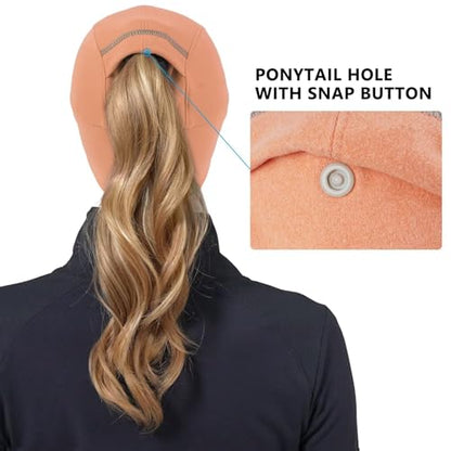 GADIEMKENSD Women's Winter Reflective Fleece Ponytail Hat with Drop Down Ear Warmer - color: Orange