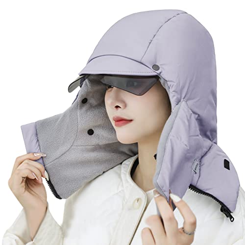 4 in 1 Ski Trapper Hat with Hooded Windproof Face Mask Thermal Plush Fleece Lined Trapper Hat Ski Cap - color: Blue