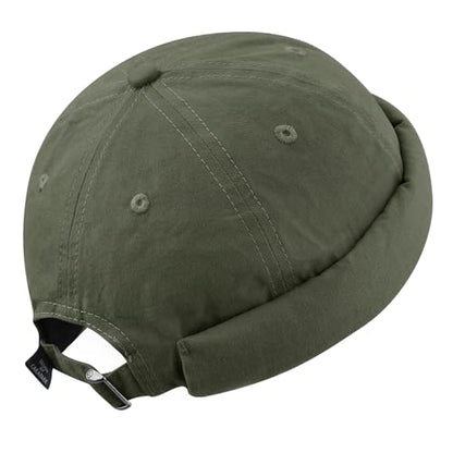 Croogo Cotton Brimless Hat for Men Rolled Cuff Docker Cap Casual Worker Hat - color: Gd30-green