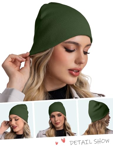 ROYBENS 100% Cotton No Cuff Beanie Hat Men Women, Fisherman Skull Cap - color: Dark Green