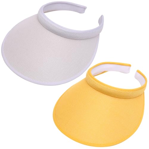 2 Pack Wide Brim Sun Visor Hats Women Men Large Clip-on Visors Hat UV Protection Outdoors Sports Golf Beach Cap - color: White+yellow