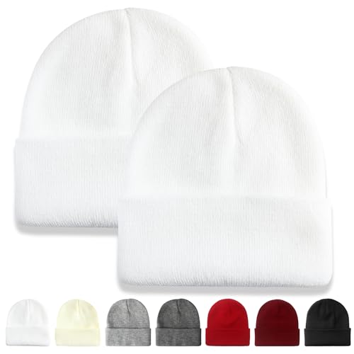 NPQQUAN 2 Packs Beanie for Men Women Winter Hats for Mens Beanie Skull Cap - color: White+white