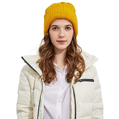 Surblue Unisex Trendy Beanie Warm Oversized Chunky Cable Knit Slouchy Woolen Hat - color: Yellow