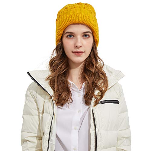 Surblue Unisex Trendy Beanie Warm Oversized Chunky Cable Knit Slouchy Woolen Hat - color: Yellow