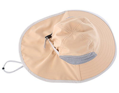 Connectyle Kids Sun Hat Adjustable Fishing Hat for Boys Grils Breathable UPF 50+ Protection Outdoor Beach Hat with Neck Flap - color: Khaki