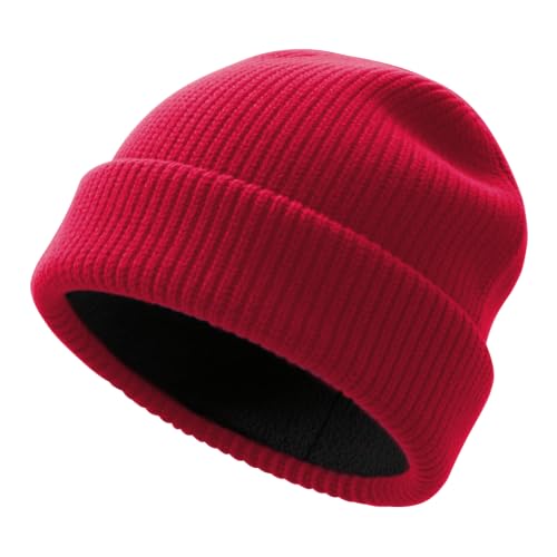 Unisex Winter Beanie for Men Women Soft Fleece Lined Warm Knit Hat - color: Red