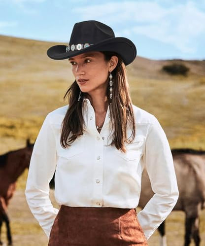 Western Cowboy Hat for Men and Women – Classic Western Style Leather Trim - color: Black