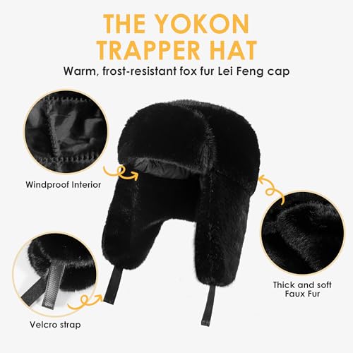 Trapper Hat with Ear Flaps - Winter Russian-Style Fur Pilot Ushanka, Windproof Skiing for Men & Women - color: Off-white