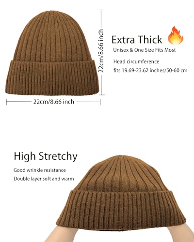 Winter Beanie Hat for Men Women,Fleece Lined Fisherman Beanie - color: 1-light Coffee