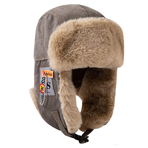 Croogo Trapper Hat Winter Hats for Men Trooper Russian Warm Hat with Ear Flaps Women Ushanka Fur Hat Windproof Ski Hat - color: Pl10-gray