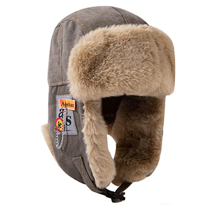 Croogo Trapper Hat Winter Hats for Men Trooper Russian Warm Hat with Ear Flaps Women Ushanka Fur Hat Windproof Ski Hat - color: Pl10-gray