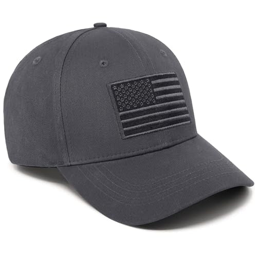 American Flag Baseball Cap for Men Women, Flag Embroidery & Adjustable Fit - color: Dark Grey