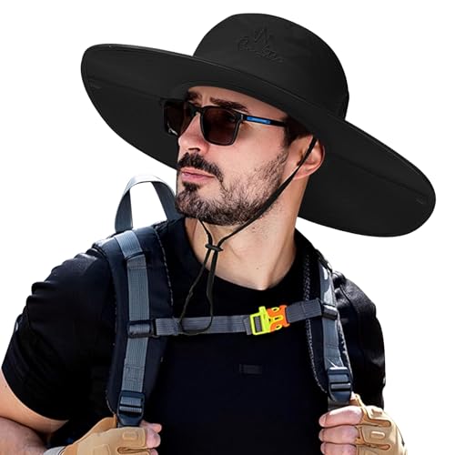 Cooltto L/XL/XXL Wide Brim Sun Hat UPF 50+ UV Protection Boonie Hat - color: Black, size: Medium-Large