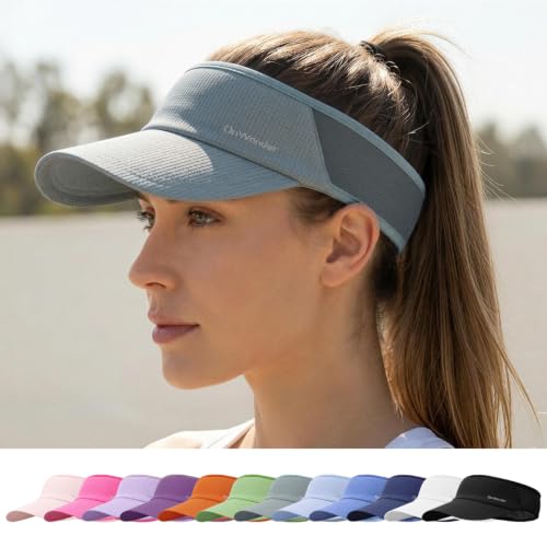 Sport Sun Visor Hat for Women Men - Lightweight Stretchy Polyester Spandex Quick Dry Sweatband Wrinkle Resistant - color: Moss Grey, size: Medium