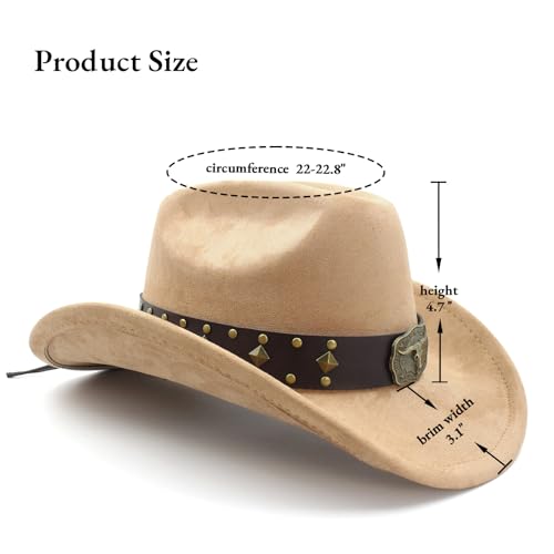 LIDHAY Cowboy Hat for Women Men with Shapeable Wide Brim Western Suede Hat for Cowboys and Cowgirls - color: Khaki