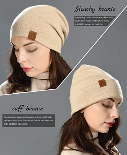 jaxmonoy Slouchy Knit Beanies Winter Hats for Women Men Soft Warm Reversible Slouch Cuffed Skull Knitted Beanie Cap - color: Khaki