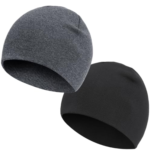 100% Cotton Beanie Hat for Men Women Cuffless Warm Winter Hats - color: 2pcs (Black+dark Gray)