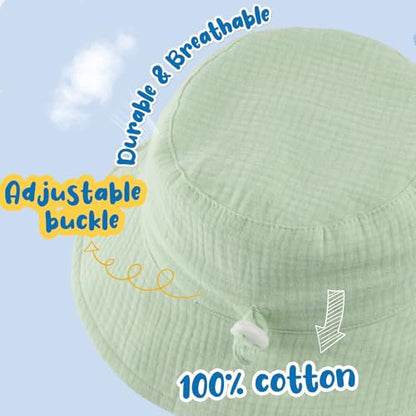 Muslin Baby Sun Hat Sun Protection Baby Toddler Bucket Hats for Boys Girls - color: Beige + Green, size: 2-4T