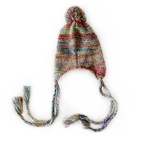 yolrdiw Women's Boho Crochet Colorful Hat Tassel Braid Winter Knit Beanie with Ear Flaps Pom Pom - color: Light Grey