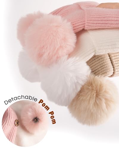 FURTALK Baby Winter Hat Pom Pom Beanie with Fleece Lined Toddler Warm Cap - color: White+pink, size: 6-24 Months
