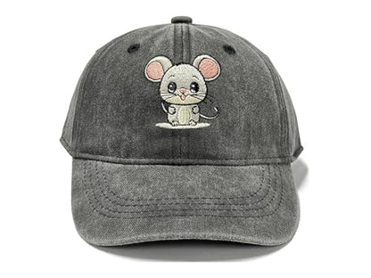 Adjustable Embroidery Animal Baseball Hat for Kid Toddler Child - color: Mouse (Washed Black)