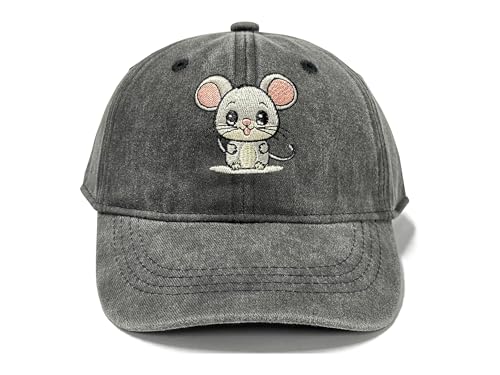 Adjustable Embroidery Animal Baseball Hat for Kid Toddler Child - color: Mouse (Washed Black)