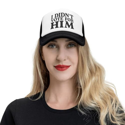 Funny Trucker Hats for Women Country Women's Trucker Hats Breathable Mesh Summer Caps Adjustable Pink Hats - color: I Didn't Vote for Him-black